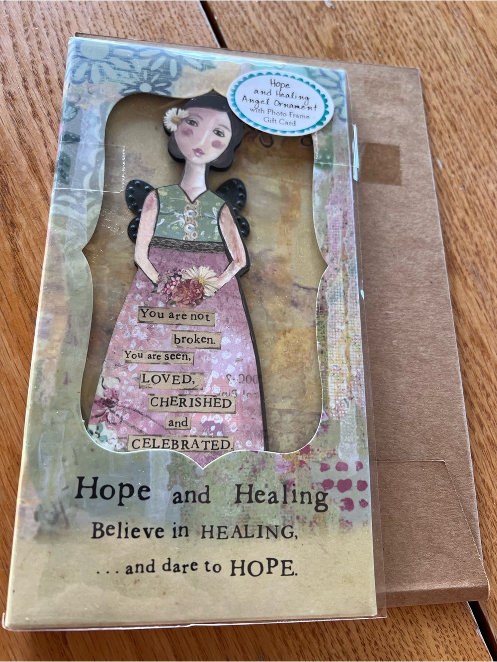 Kelly Rae Roberts Hope and Healing Angel Ornament and Photo Frame Gift Card set